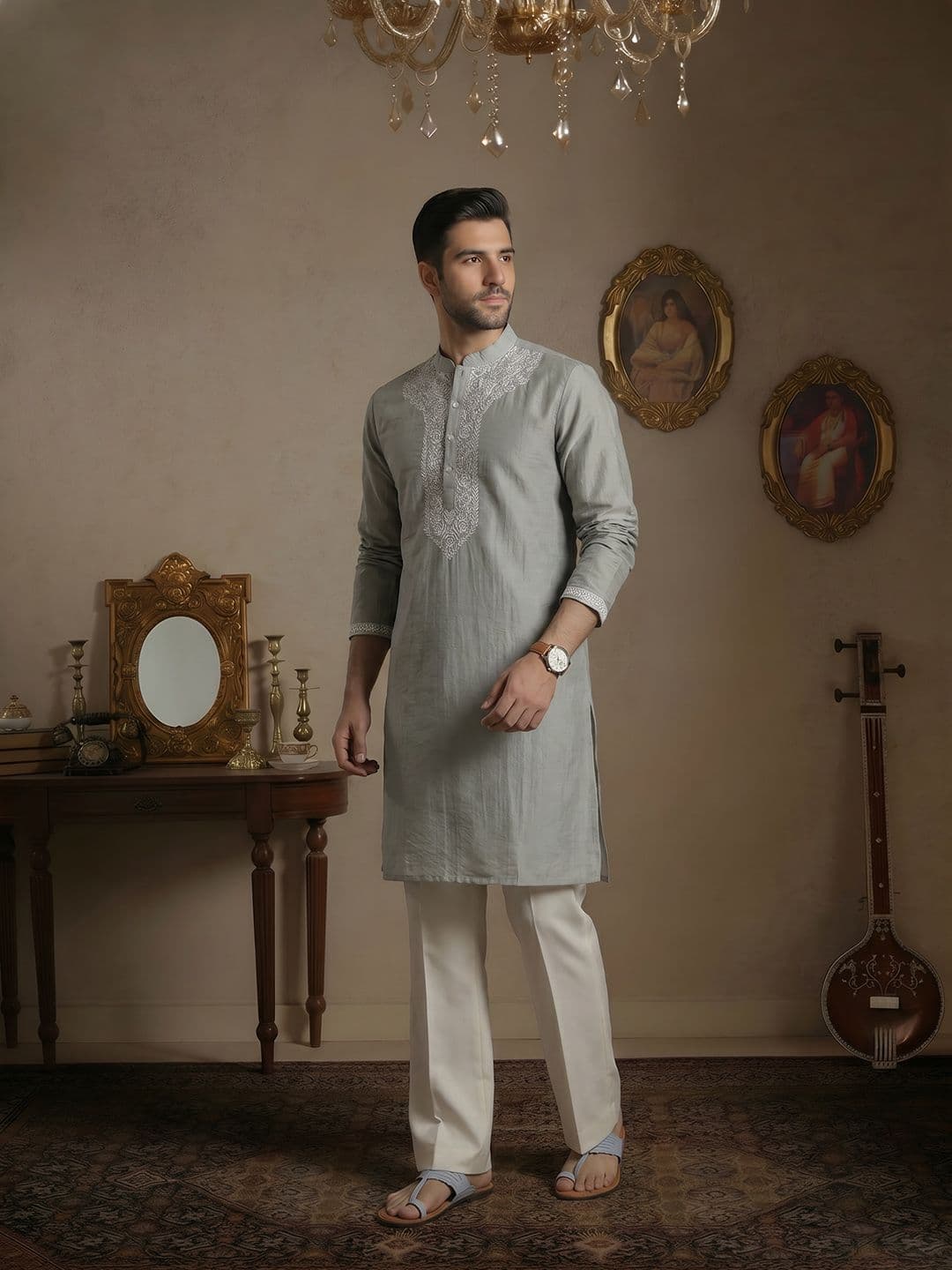 House of Pataudi Jashn Ethnic Motifs Embroidered Straight Kurta
