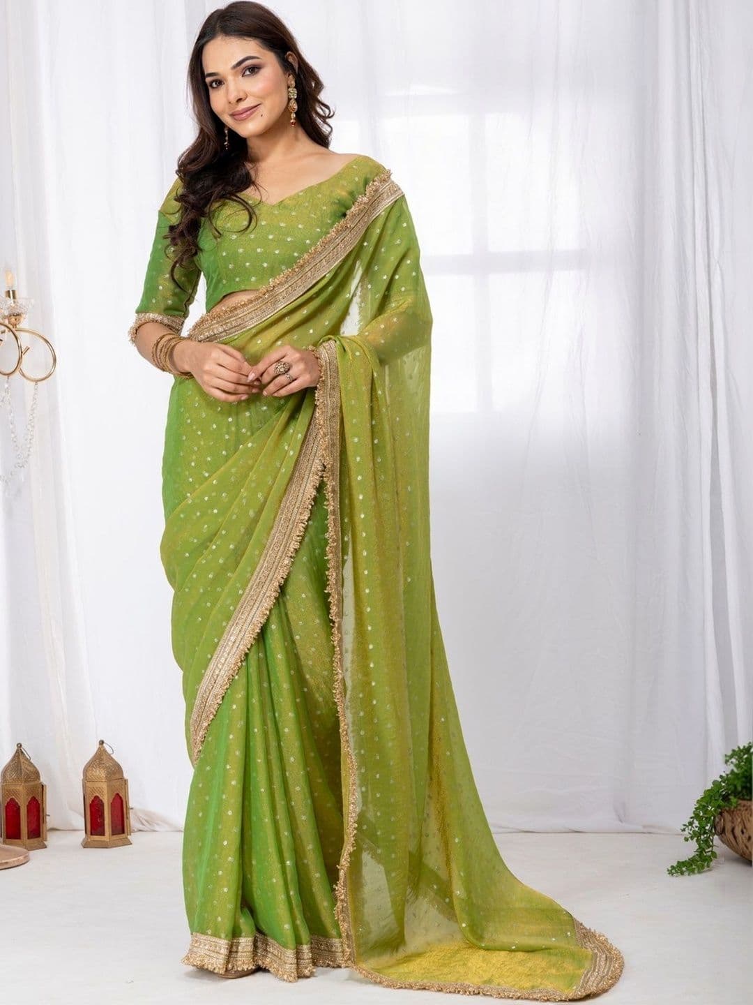 Zili Embellished Zari Silk Blend Heavy Work Saree - view 1