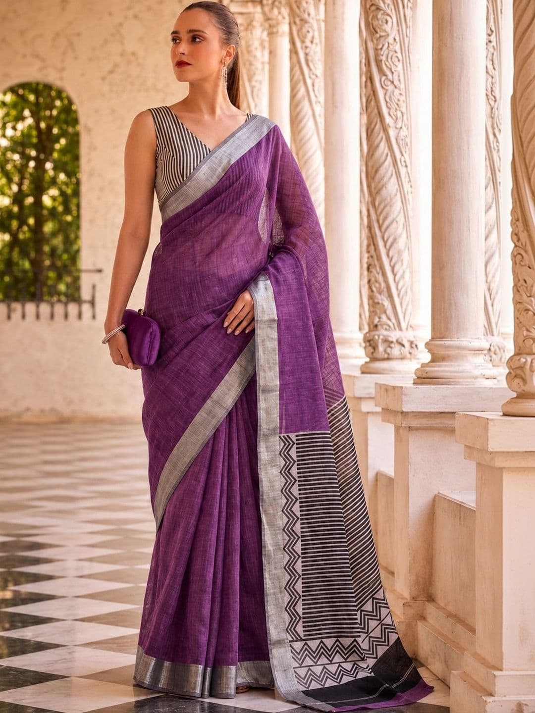 Varutex Linen Blend Handloom Khadi Saree - view 1