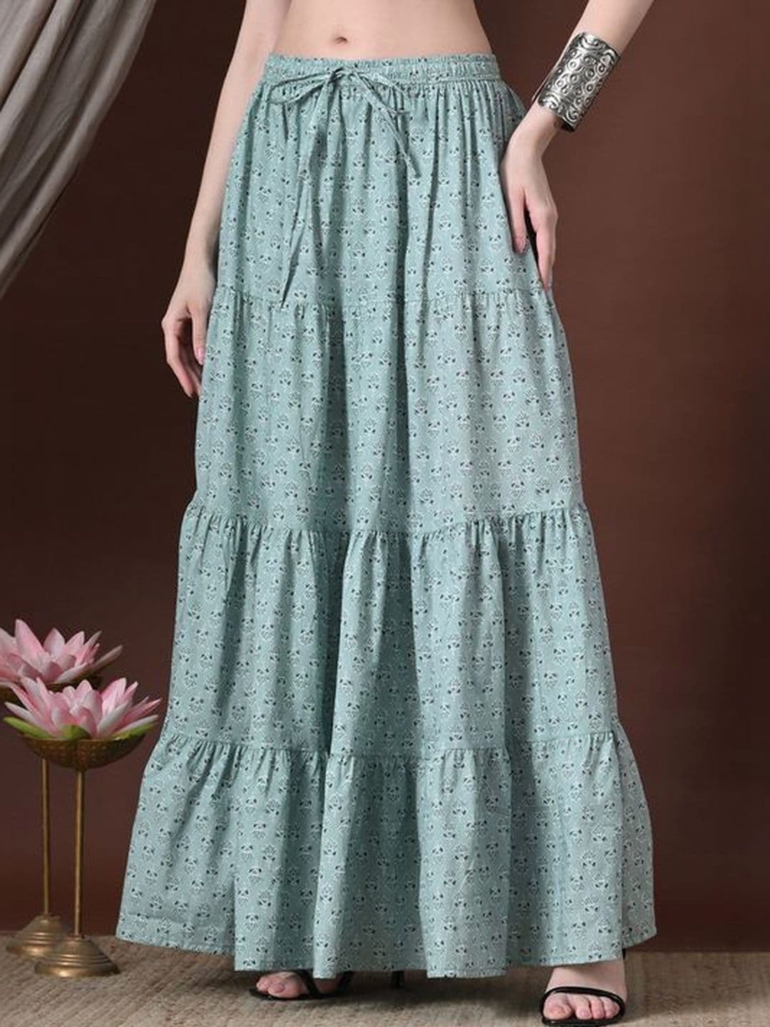MFGIVA Women Cotton Cotton Cambric Floral Tiered Maxi Tiered Skirt - view 1