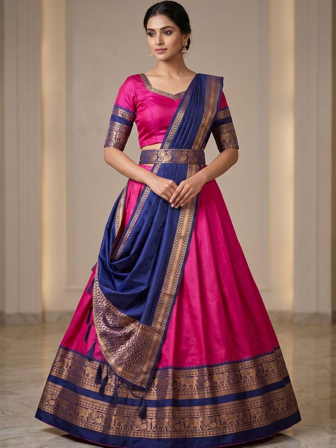 SHAVIDR ENTERPRISE Embroidered Block Print Ready to Wear Lehenga & Blouse With Dupatta - view 1