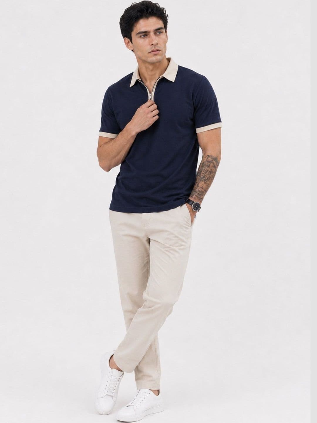 XENOR Men Colourblocked Polo Collar Slim Fit T-shirt - view 1