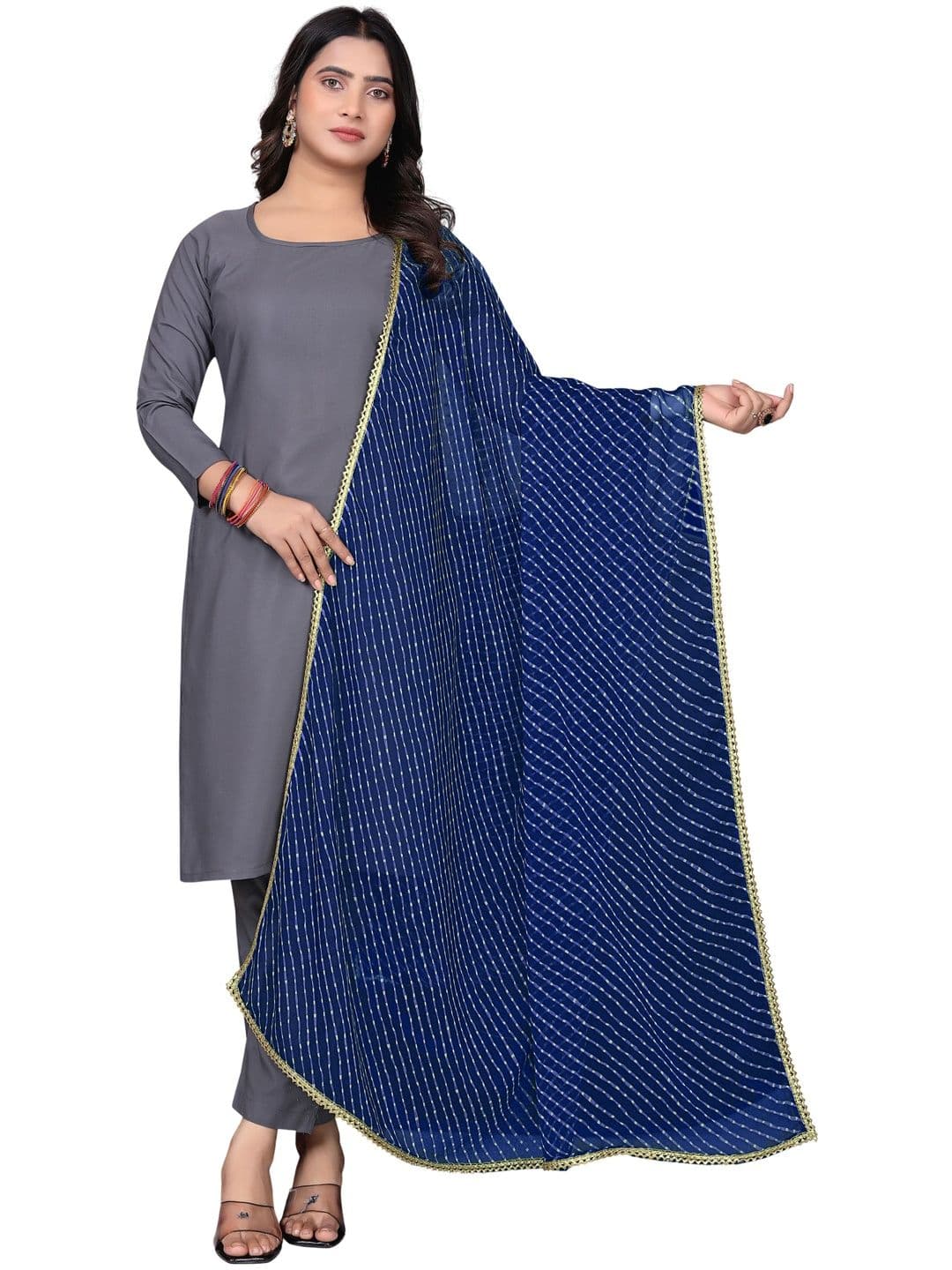 KALINI Printed Leheriya Dupatta with Zari - view 1