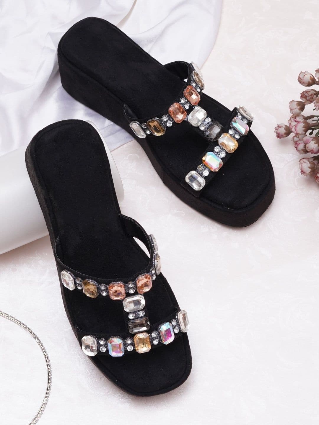 Try Me Embellished Suede Party Wedge Sandals - view 1