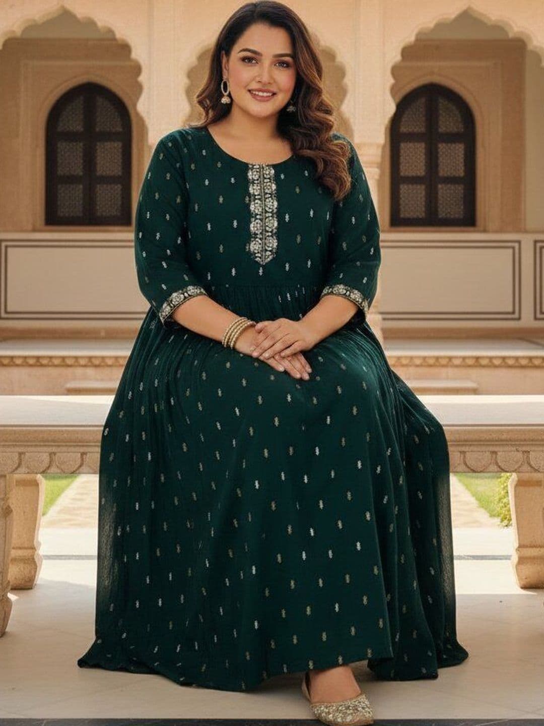 Sztori Embellished Round Neck A-Line Ethnic Dresses - view 1