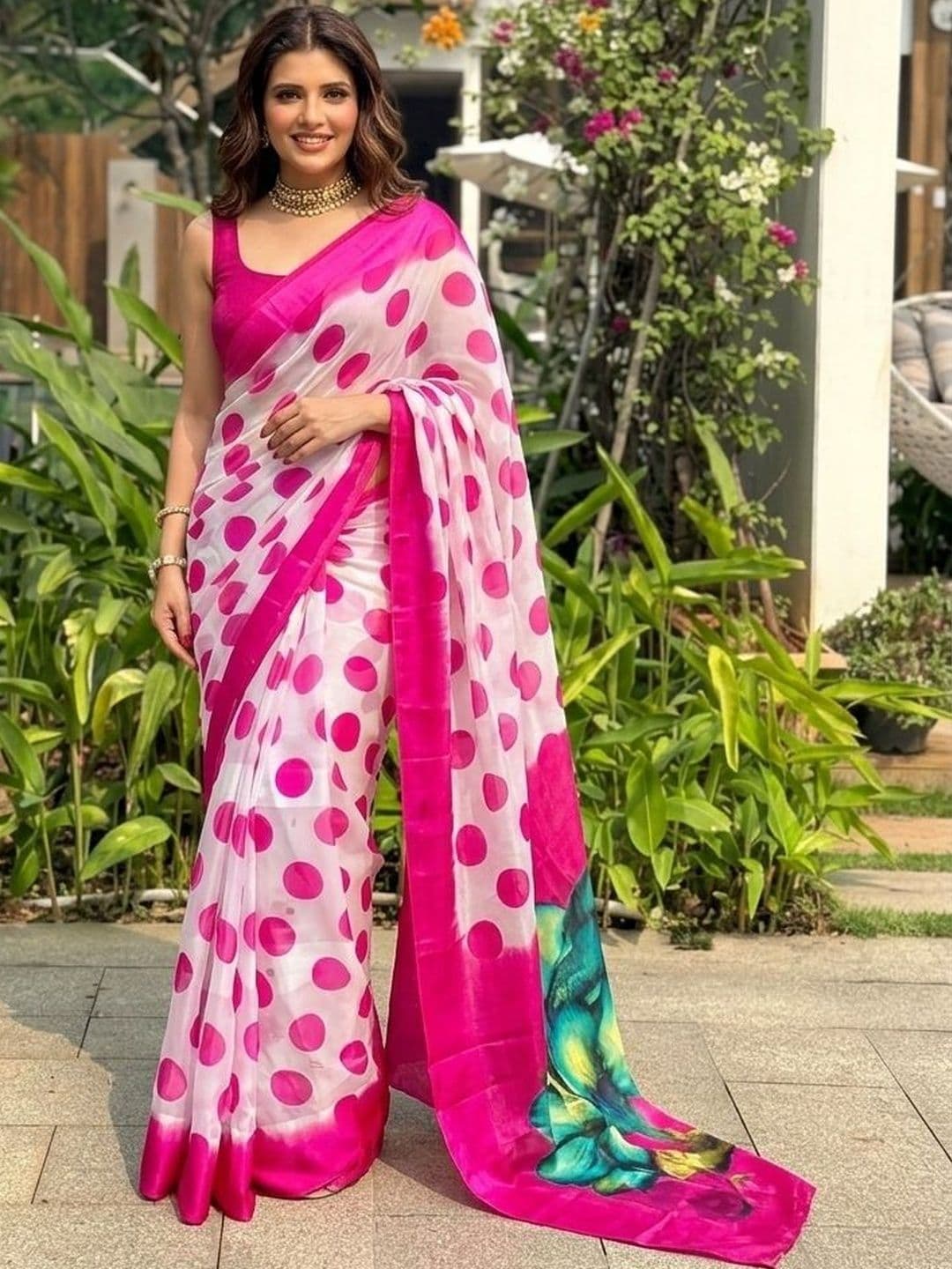 Sangria Polka Dot Saree - view 1