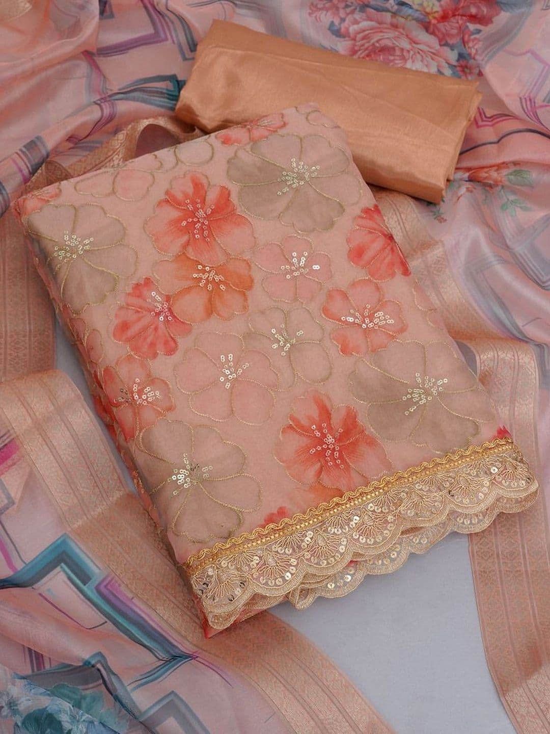 TIGER SNAKE Embroidered Organza Unstitched Dress Material - view 1