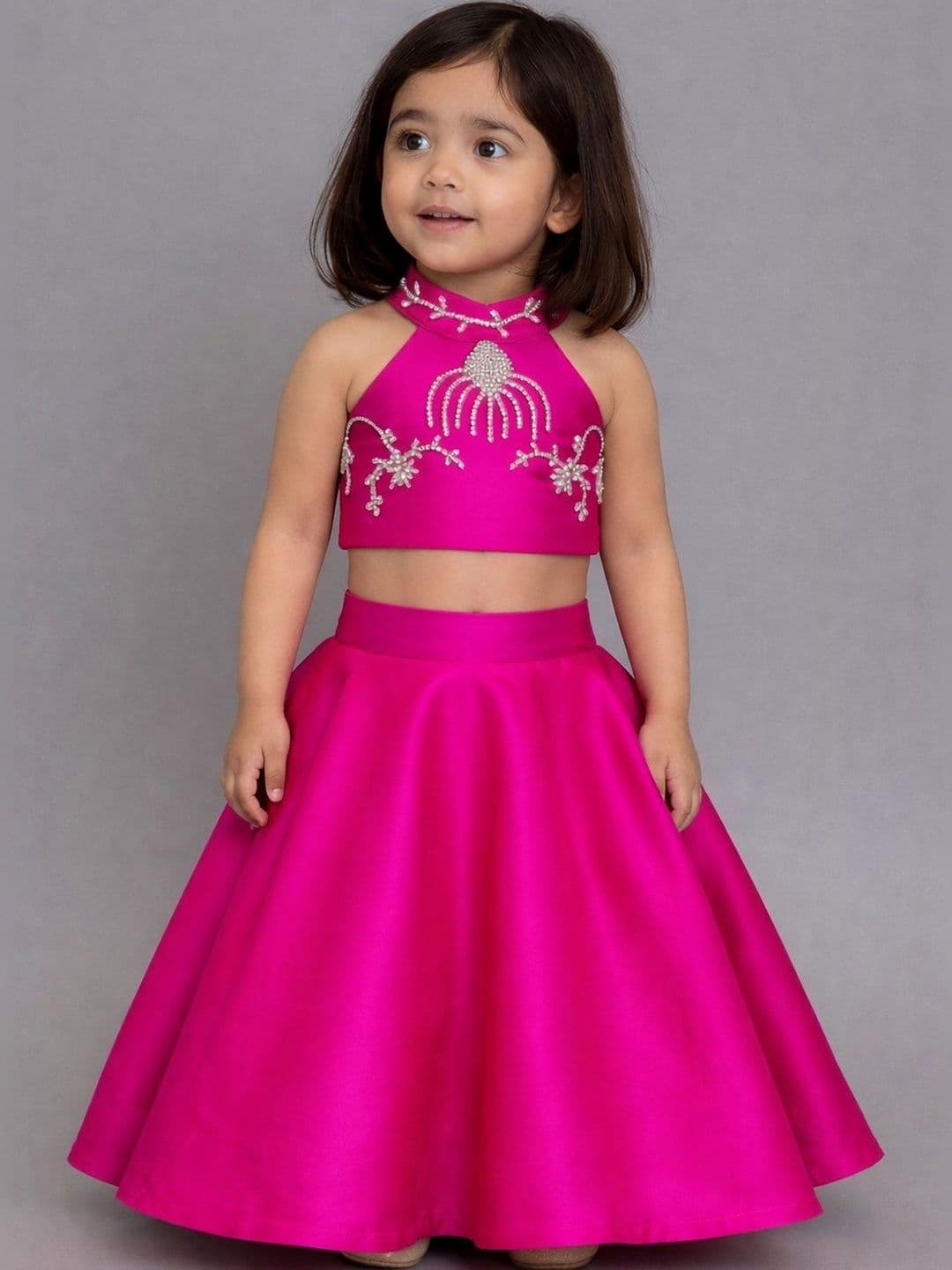 THE LITTLE CELEBS Girls Embellished Beads and Stones Ready to Wear Lehenga & - view 1