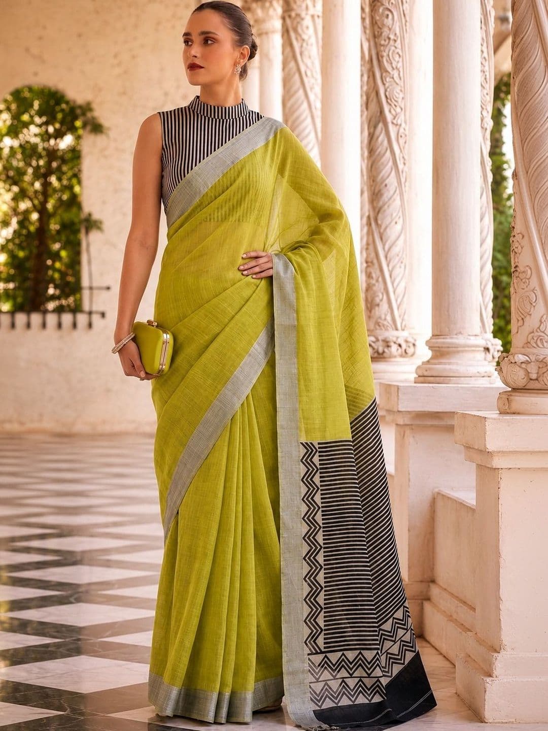 Varutex Linen Blend Handloom Khadi Saree - view 1