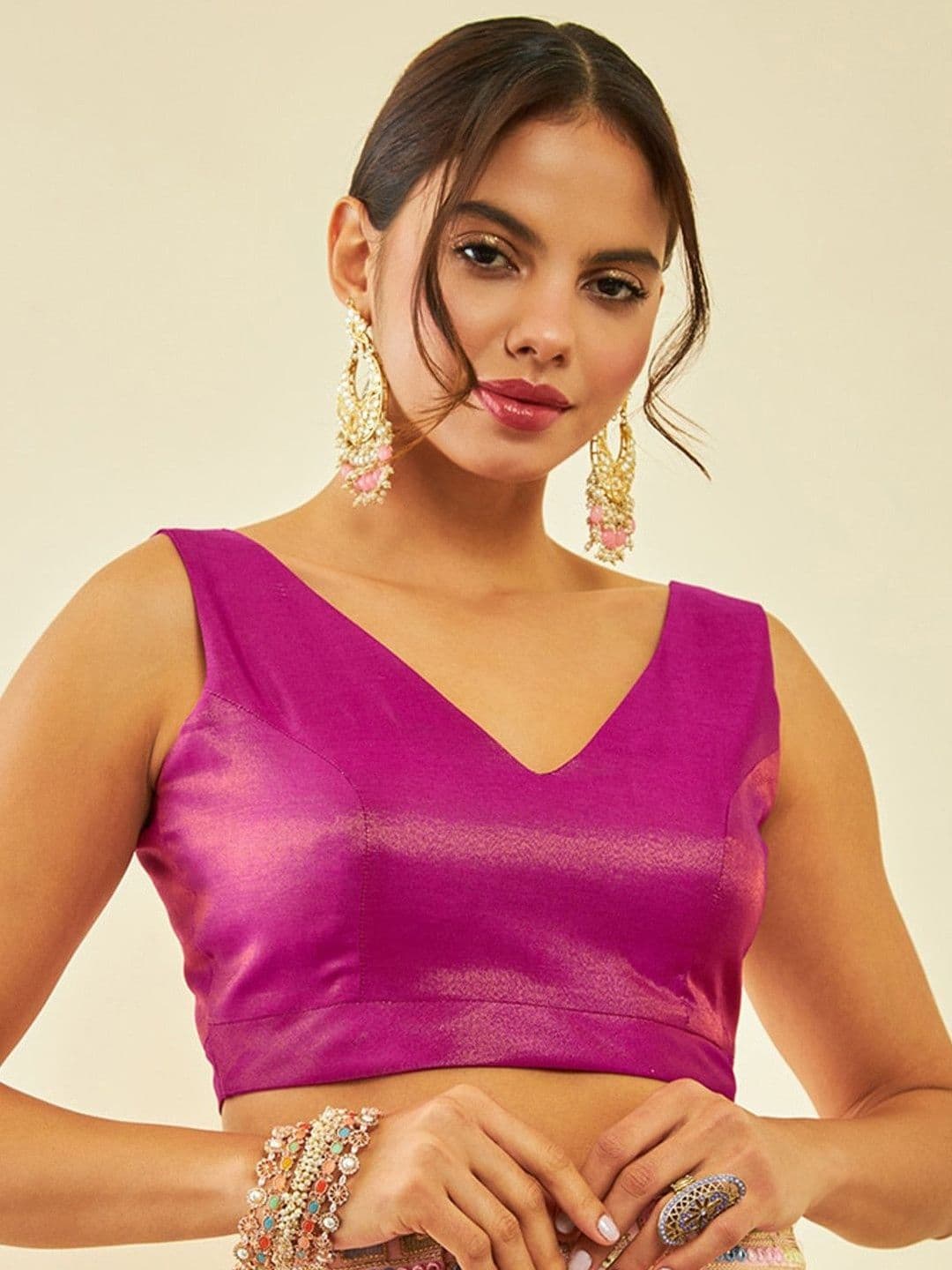Soch V-Neck Tussar Saree Blouse - view 1