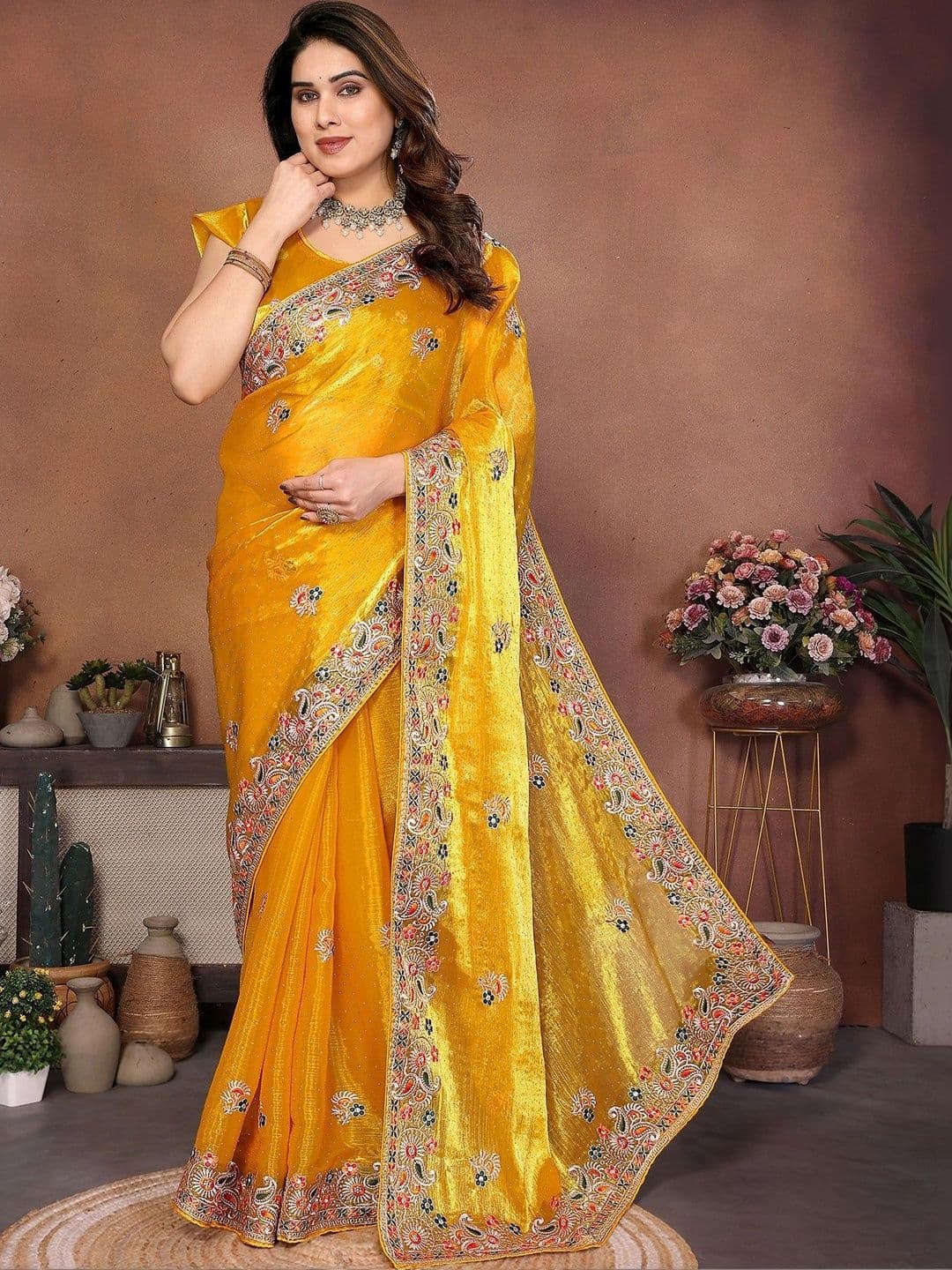 KALINI Ethnic Motifs Embroidered Organza Heavy Work Saree - view 1