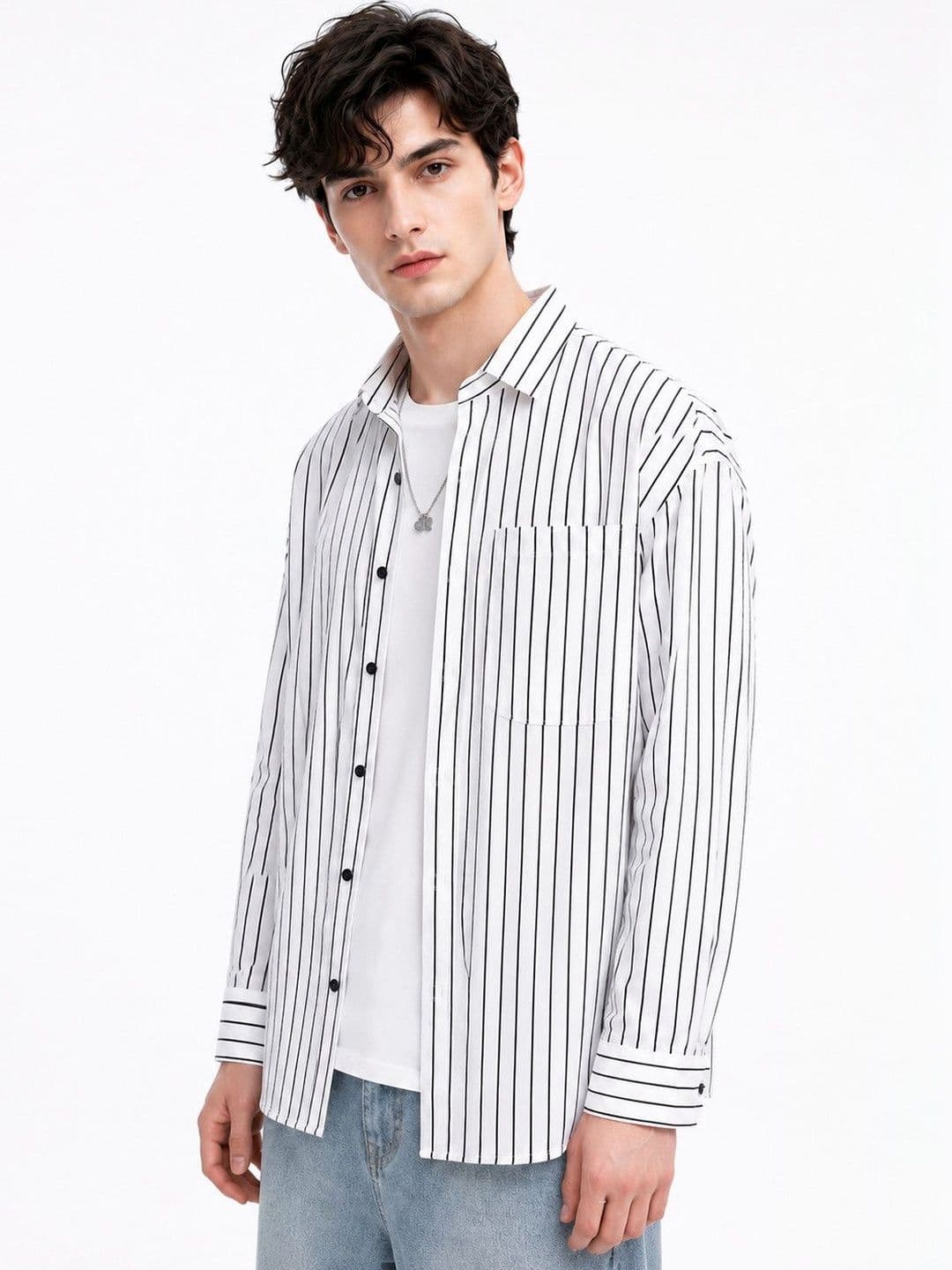 Suo Men Striped Casual Shirt - view 1