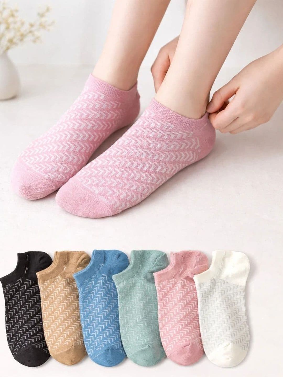 MERCEHIVE Women Pack of 6 Cotton Patterned Shoe Liners Socks - view 1