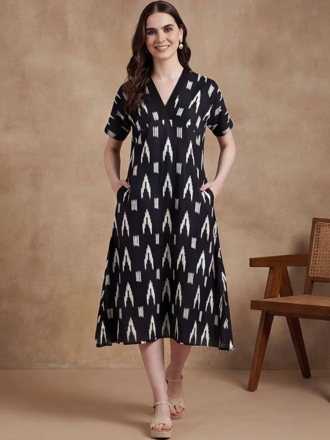 Anouk Floral Printed A-Line Cotton Ethnic Dress - view 1