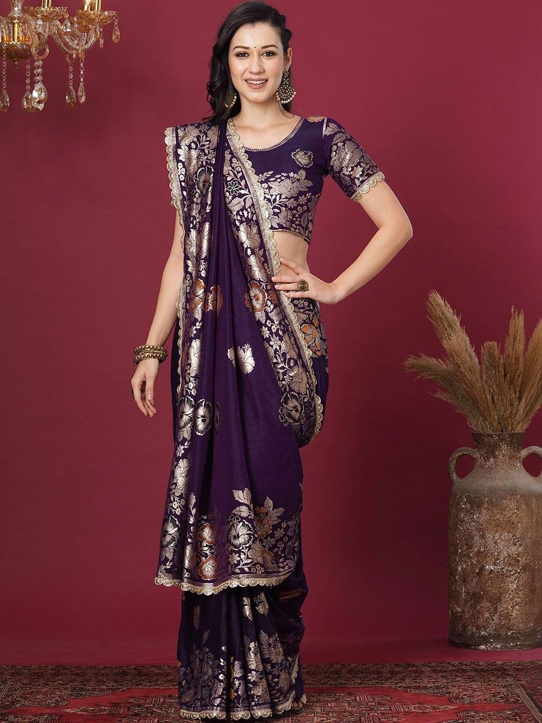 BAYAAN Floral Zari Art Silk Heavy Work Banarasi Saree - view 1