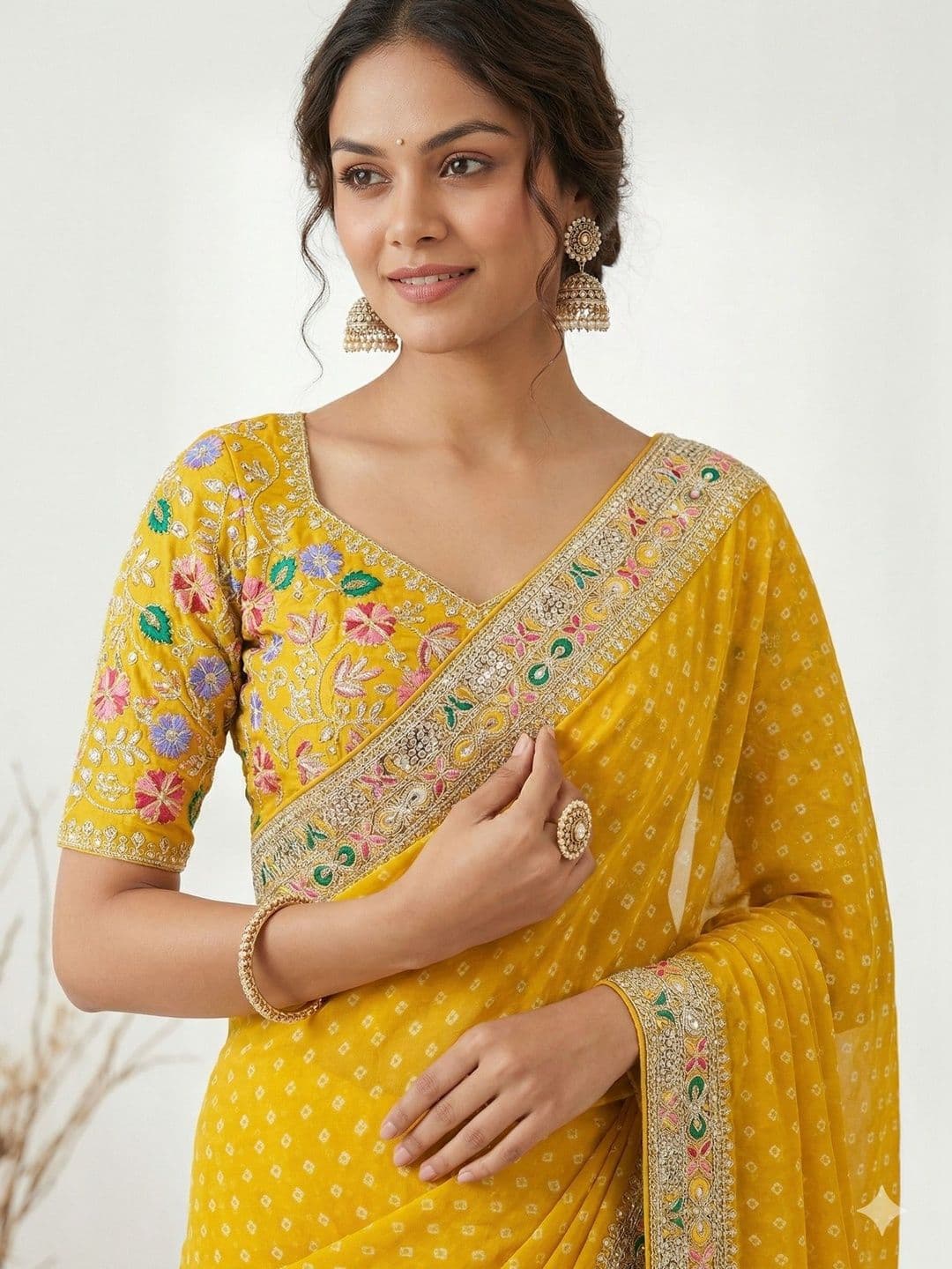 HERE&NOW Bandhani Embroidered Pure Georgette Bandhani Saree - view 1