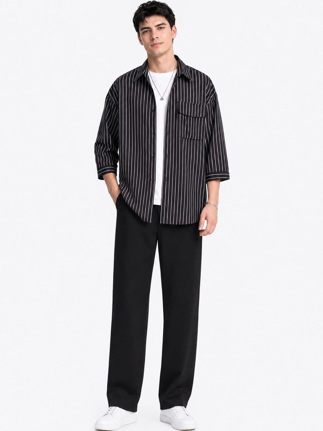 Suo Men Striped Casual Shirt - view 1