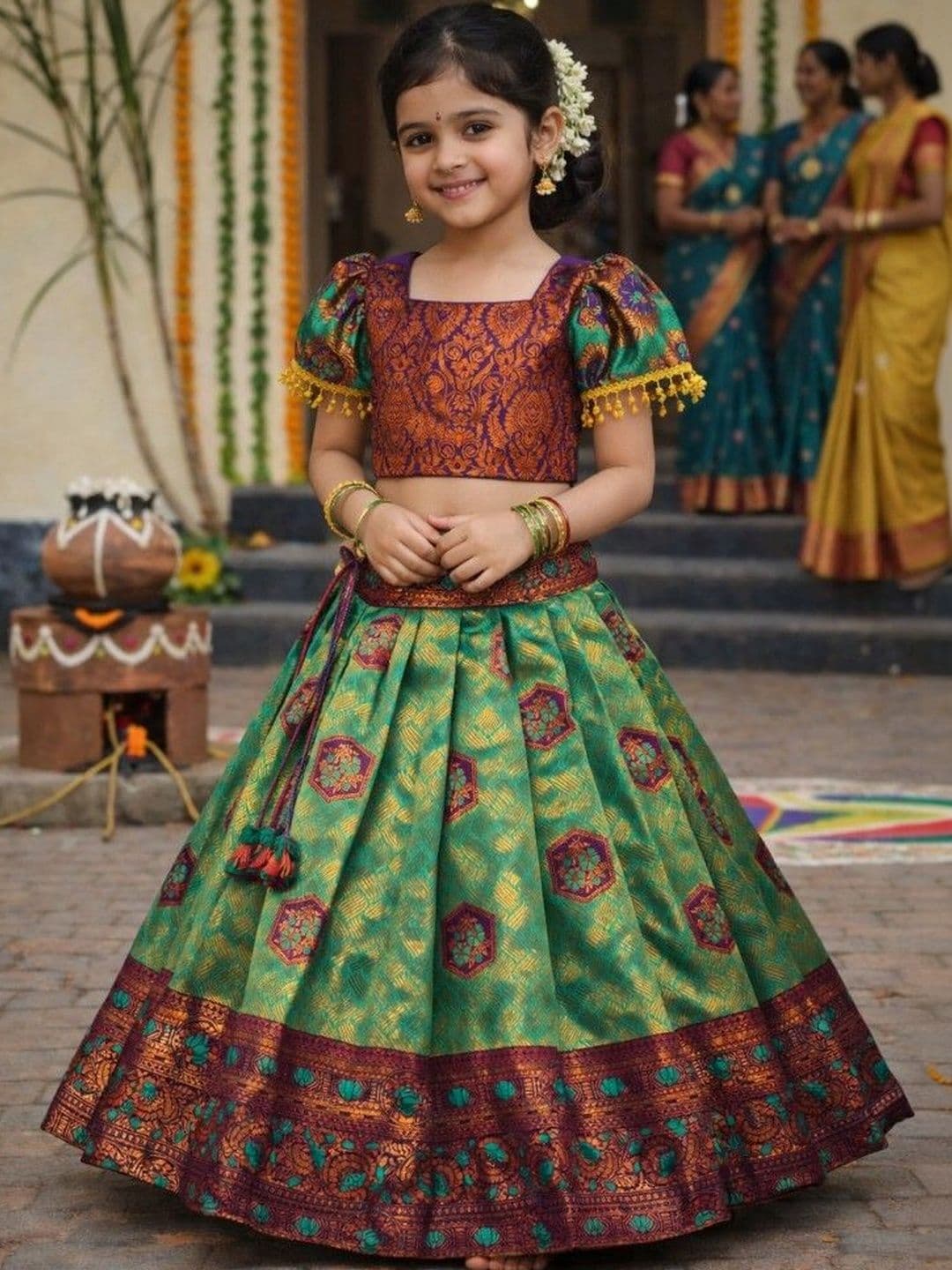 amzira Girls Embroidered Thread Work Ready to Wear Lehenga & - view 1