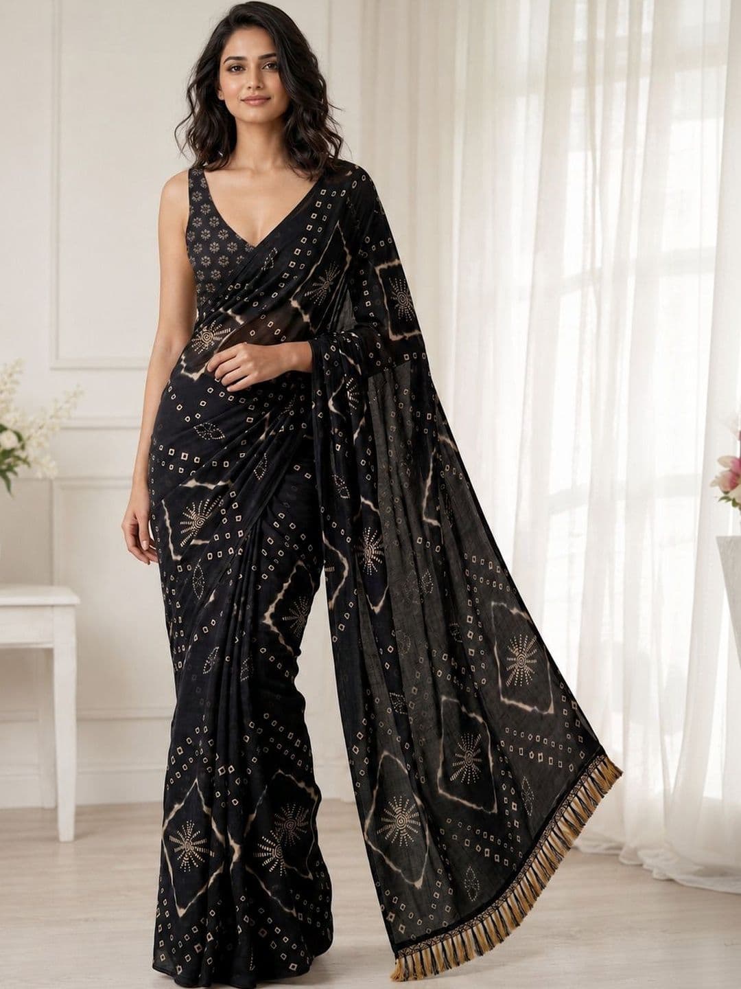 Vibhagyaa Bandhani Poly Georgette Saree - view 1