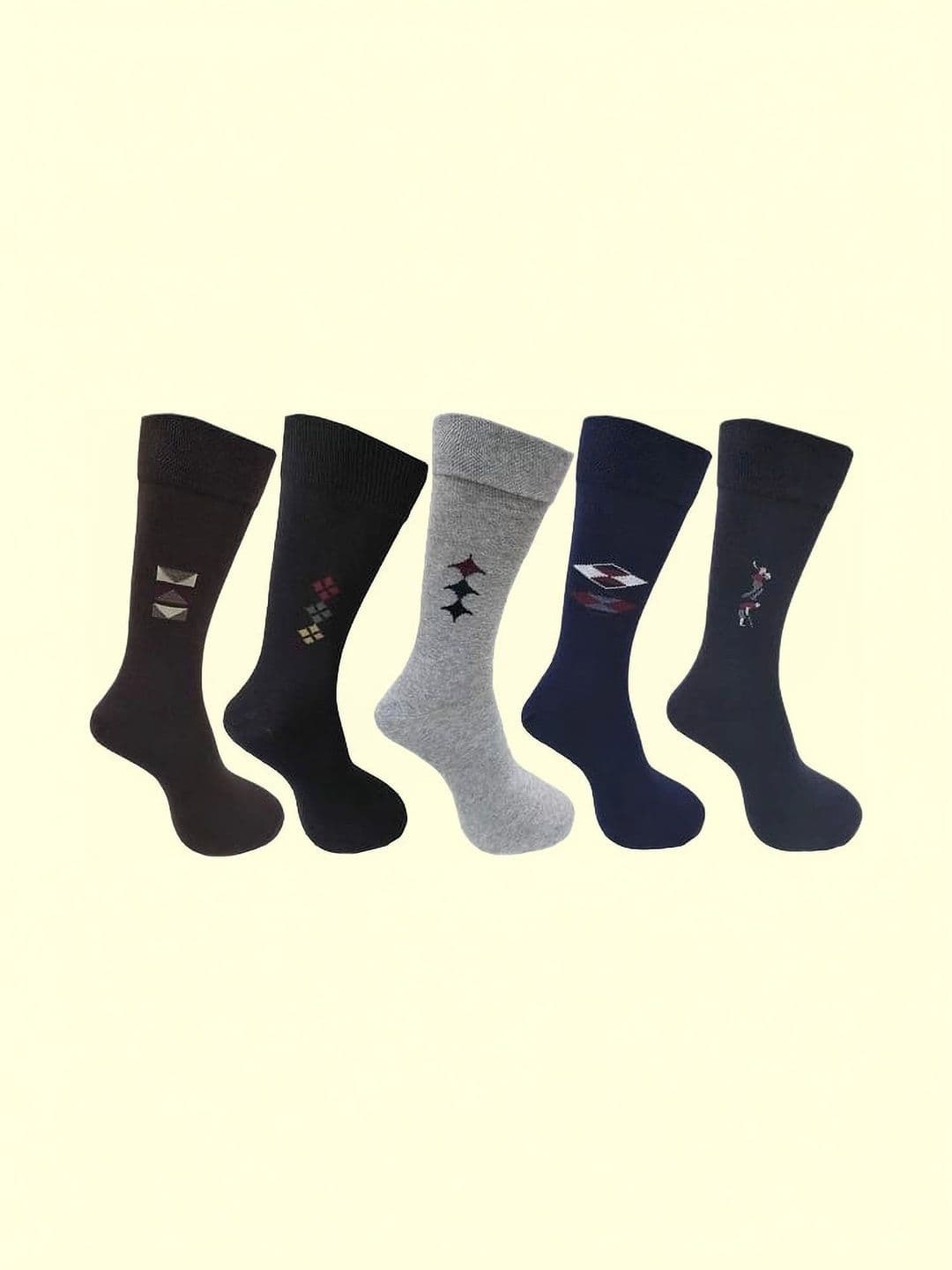 VIPUN Men Pack of 5 Cotton Patterned Calf Length Socks - view 1