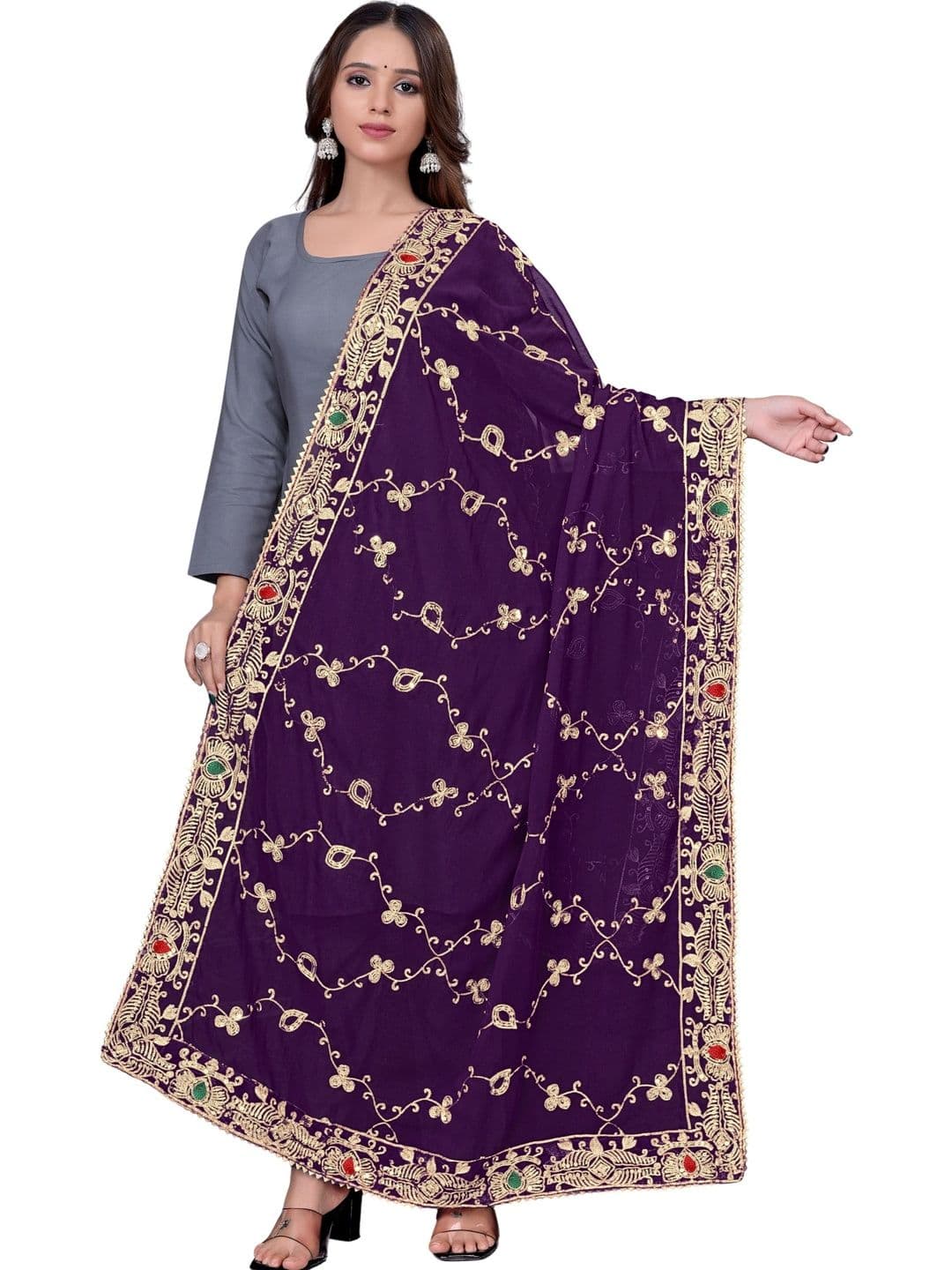 KALINI Ethnic Motifs Embroidered Dupatta with Thread Work - view 1