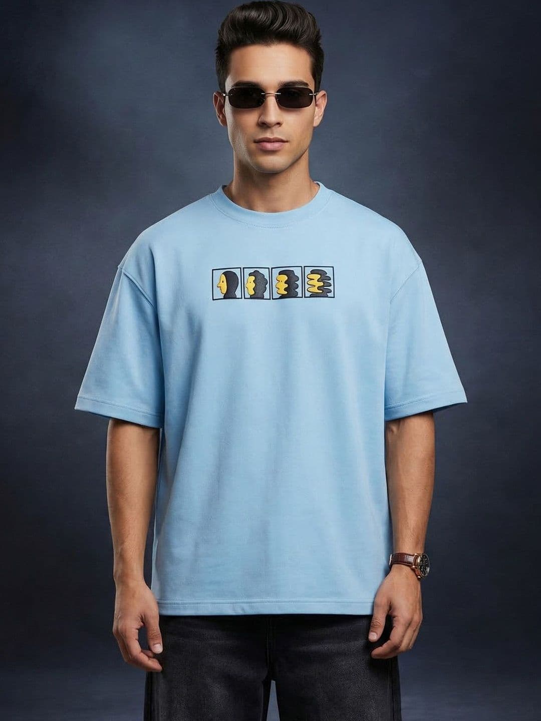 VEIRDO Men Graphic Printed Round Neck Pure Cotton Oversized T-shirt - view 1