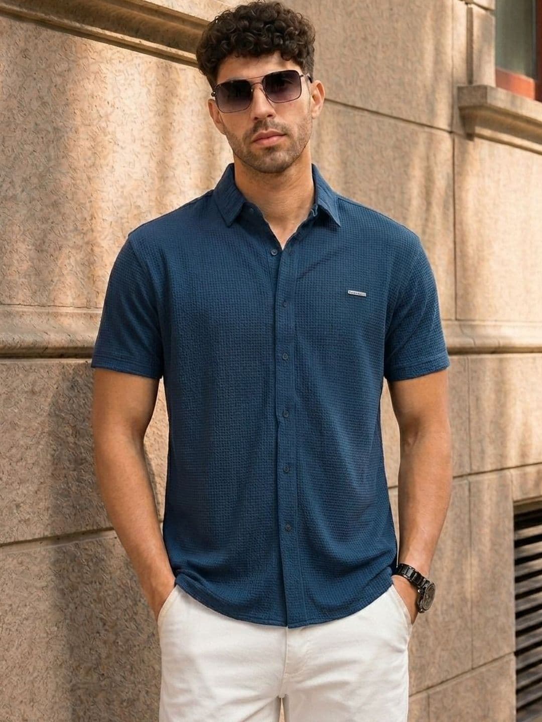 Parcel Yard Classic Geometric Self Design Spread Collar Cotton Casual Shirt - view 1