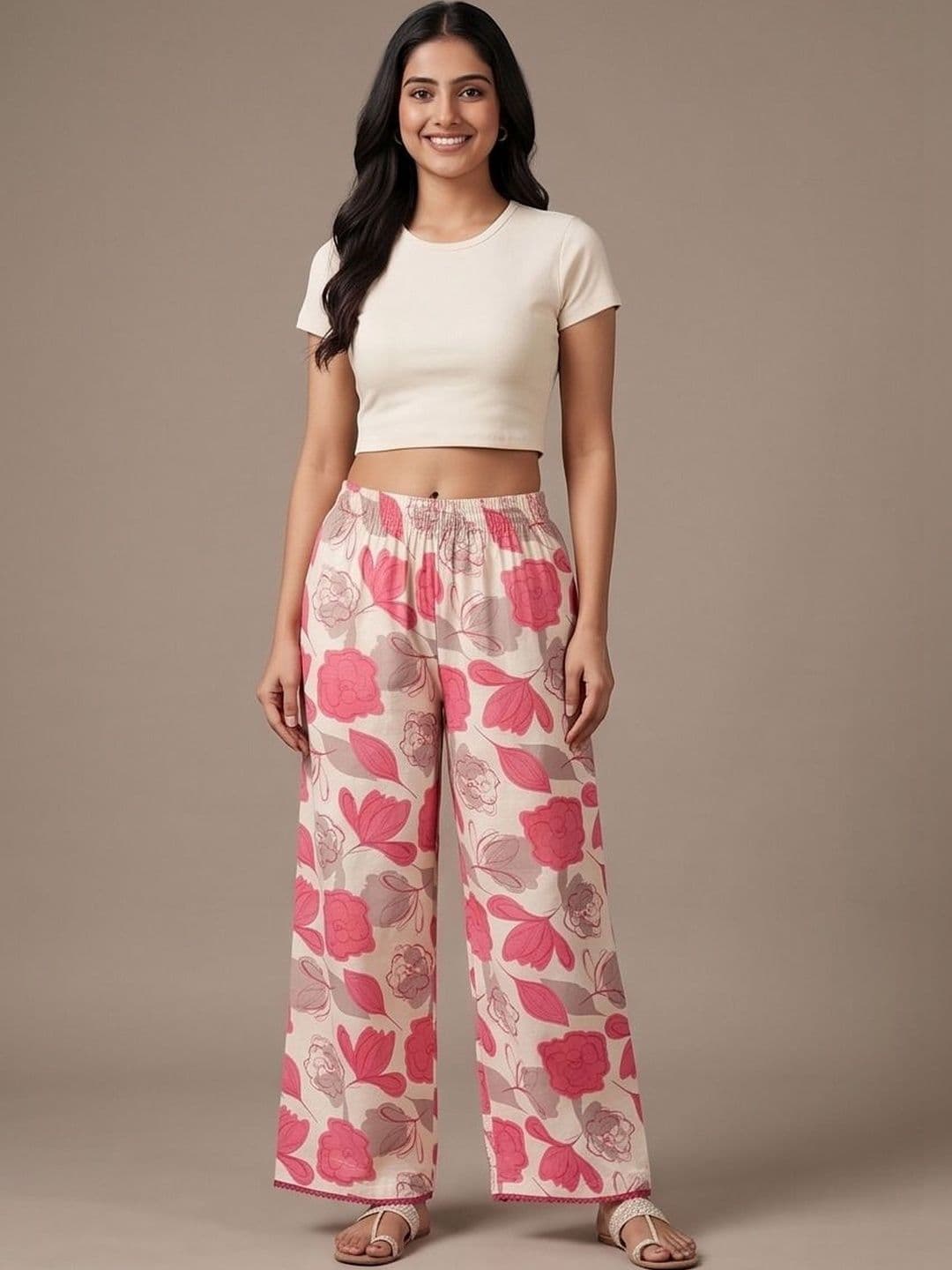 AVEE FASHION Women Floral Printed Flared Knitted Ethnic Palazzos - view 1