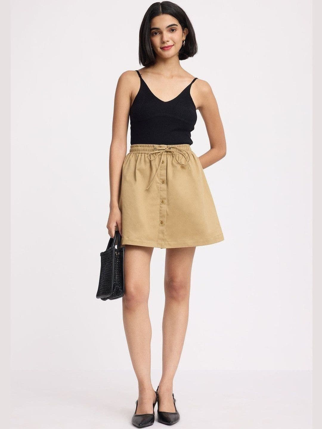 Virgio Solid Pure Cotton Straight Mini Skirt for Women - view 1