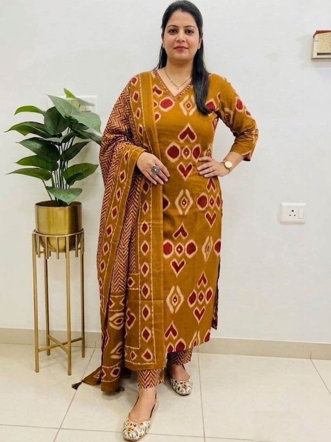KALINI Women Ethnic Motifs Printed Regular Pure Cotton Kurta with Trousers & With Dupatta - view 1