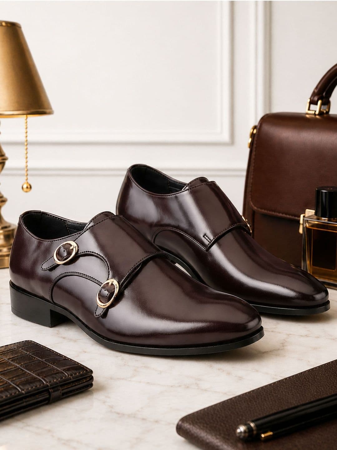 House of Pataudi Men Pointed Toe Buckle Monk Shoes Formal Shoes - view 1