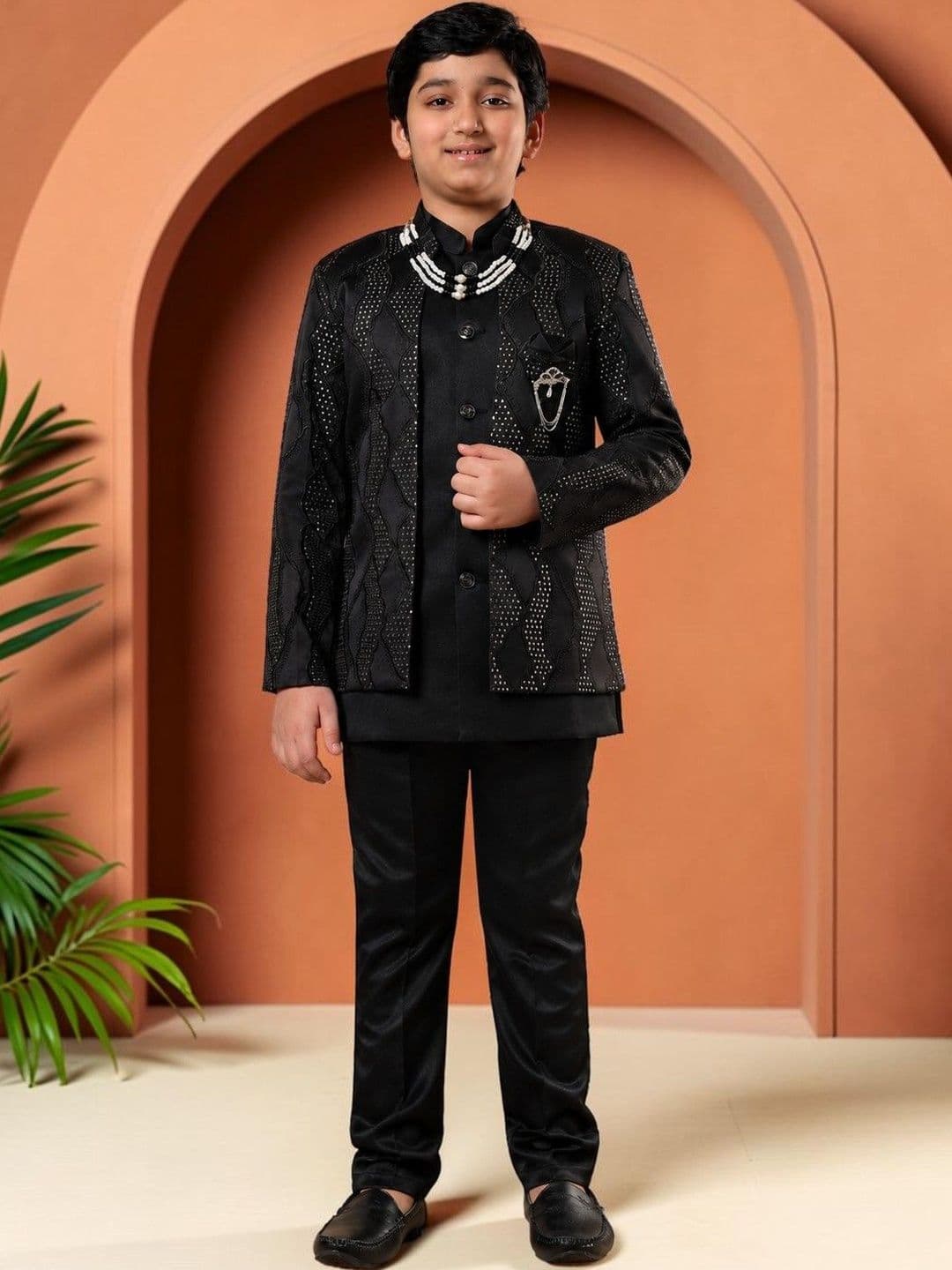 KALINI Boys Embroidered Mandarin Collar Sherwani