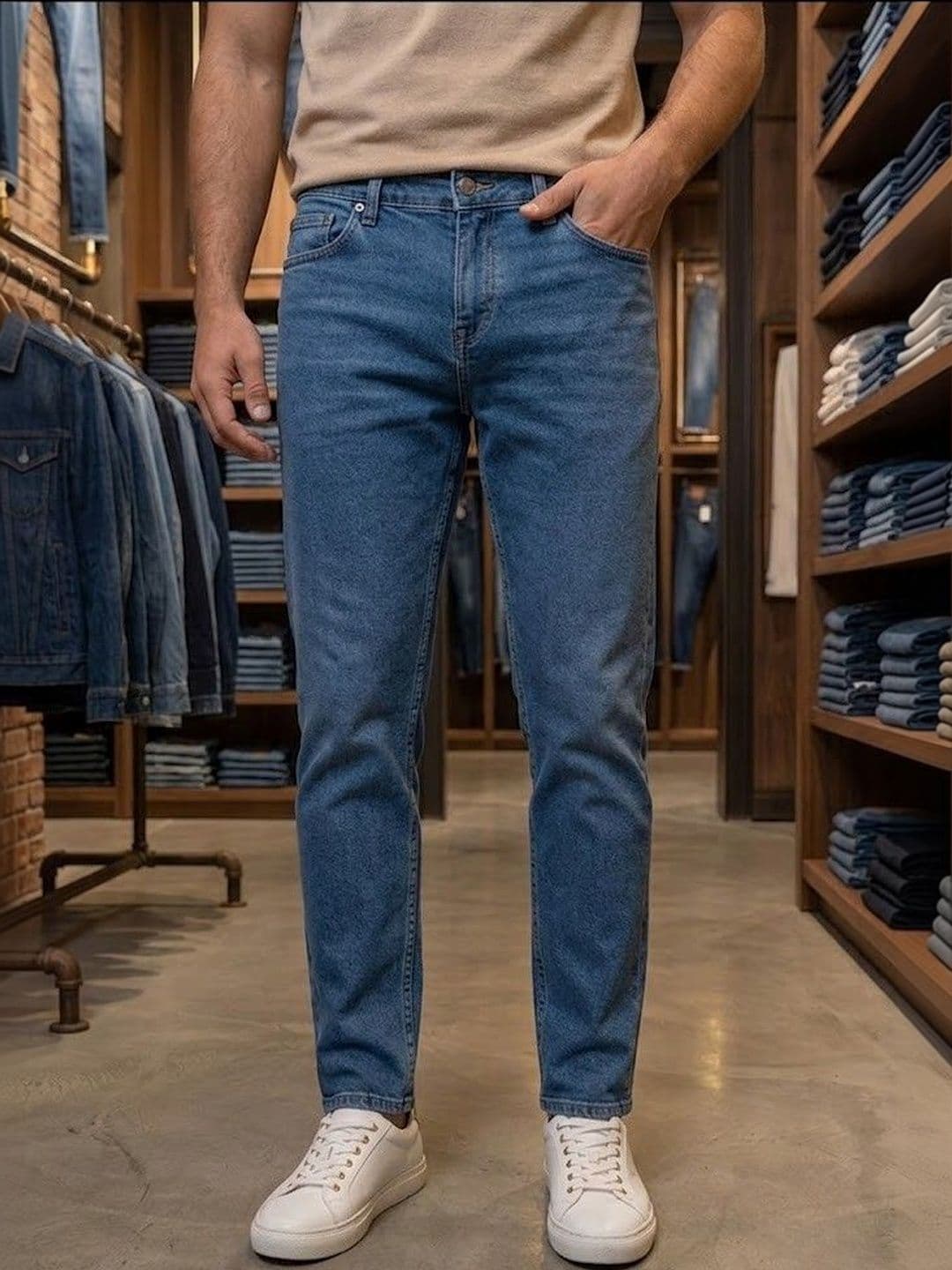 Niffar Fashion Men Mid-Rise Light Fade Applique Jeans - view 1