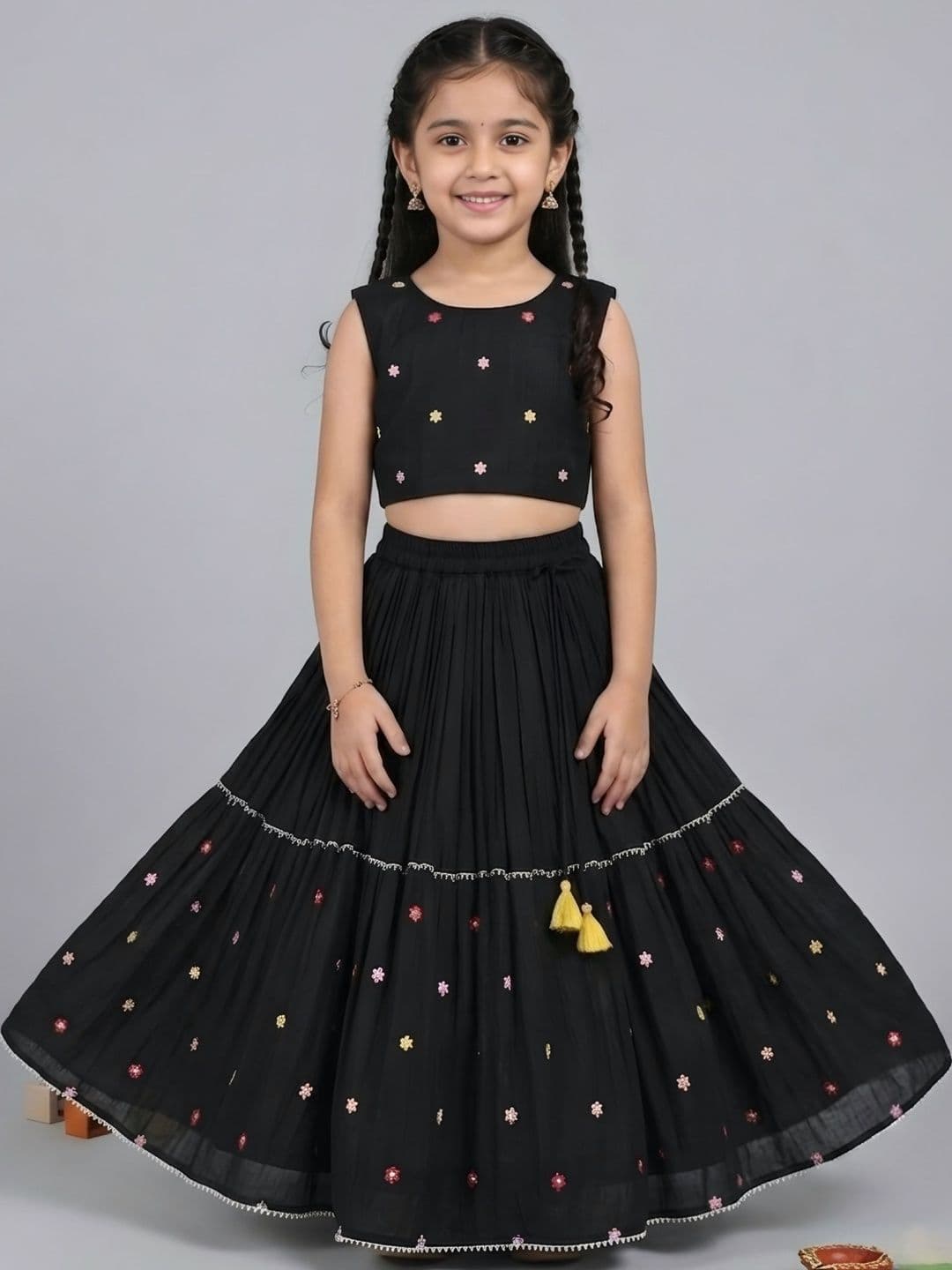 KidsFlower Girls Embroidered Thread Work Ready to Wear Lehenga & - view 1