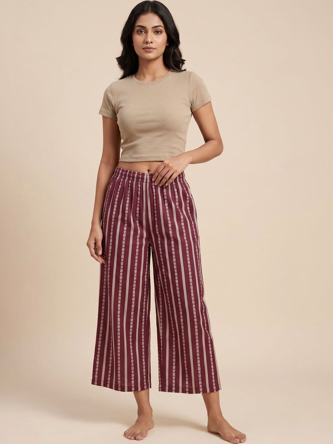AVEE FASHION Women Ethnic Motifs Printed Flared Knitted Cropped Ethnic Palazzos - view 1
