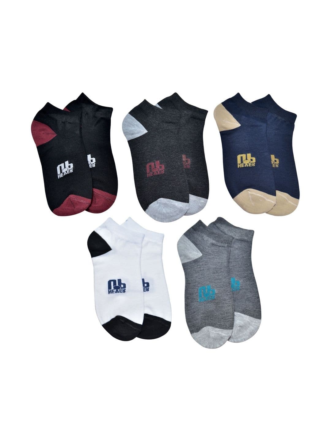 VIPUN Unisex Pack of 5 Cotton Colourblocked Shoe Liners Socks - view 1