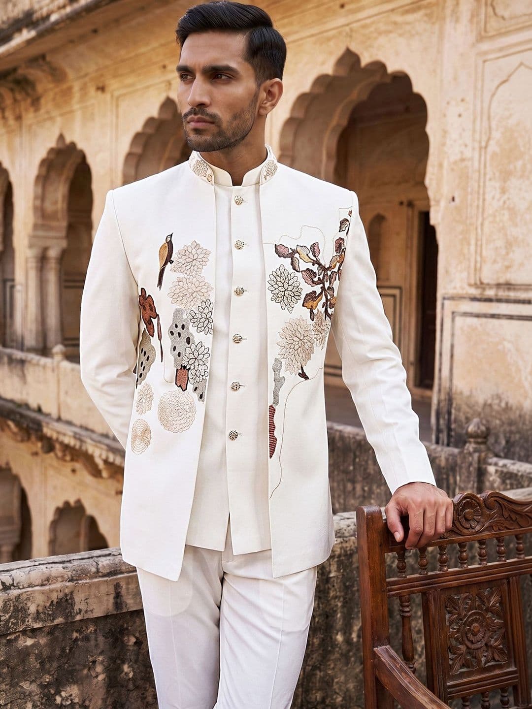 Jompers Embroidered Mandarin Collar Sherwani