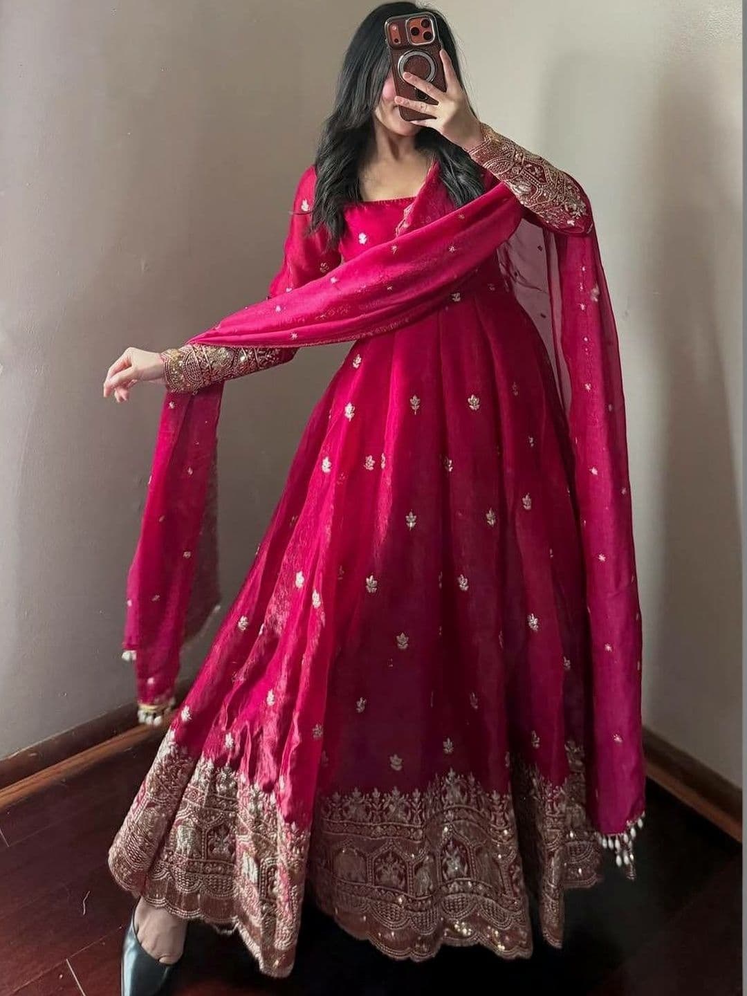 HERE&NOW Women Ethnic Motifs Embroidered Panelled Gotta Patti Kurta with Trousers & With Dupatta - view 1