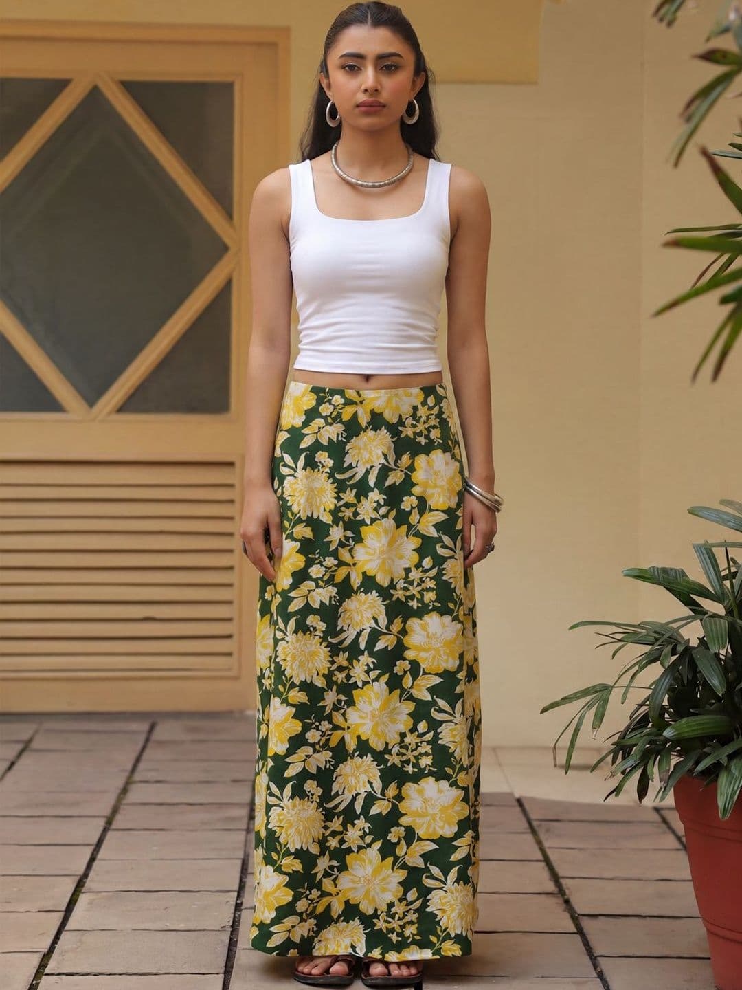 anayna Women Pure Cotton Cotton Cambric Floral Maxi A-Line Skirt - view 1
