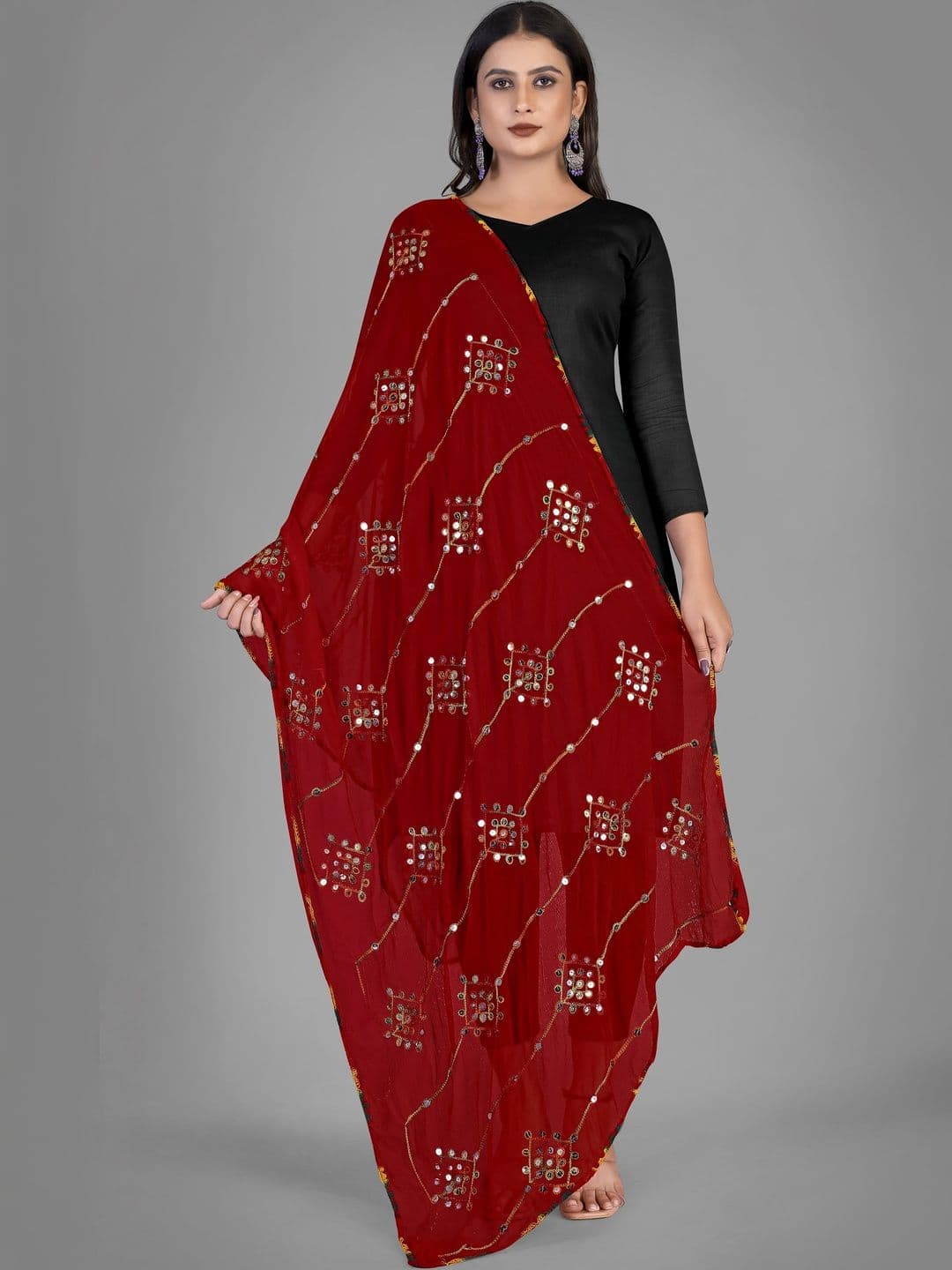 KALINI Embroidered Bandhani Dupatta with Mirror Work - view 1