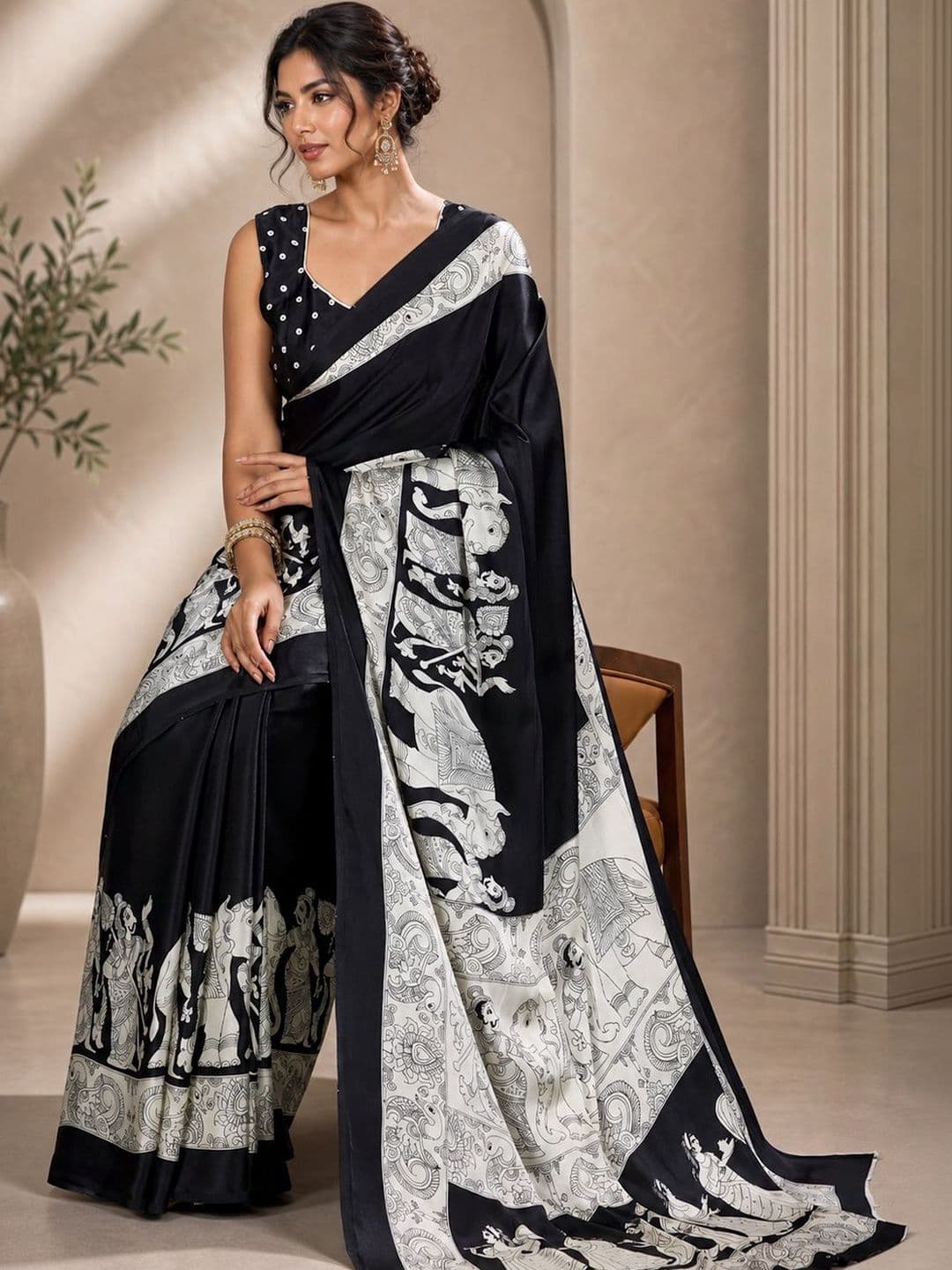 HERE&NOW Ethnic Motifs Pure Crepe Saree - view 1