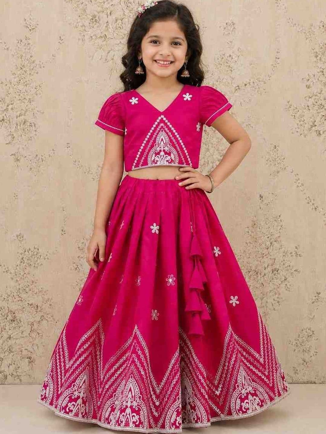 JOVK DESIGN Girls Embroidered Thread Work Tie and Dye Ready to Wear Lehenga & - view 1