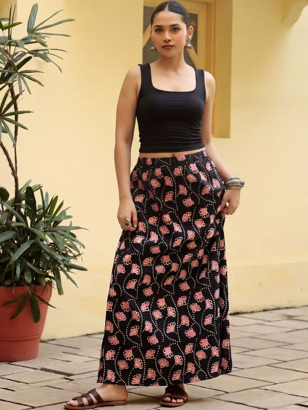 anayna Women Pure Cotton Cotton Cambric Floral Side Slit Maxi A-Line Skirt - view 1