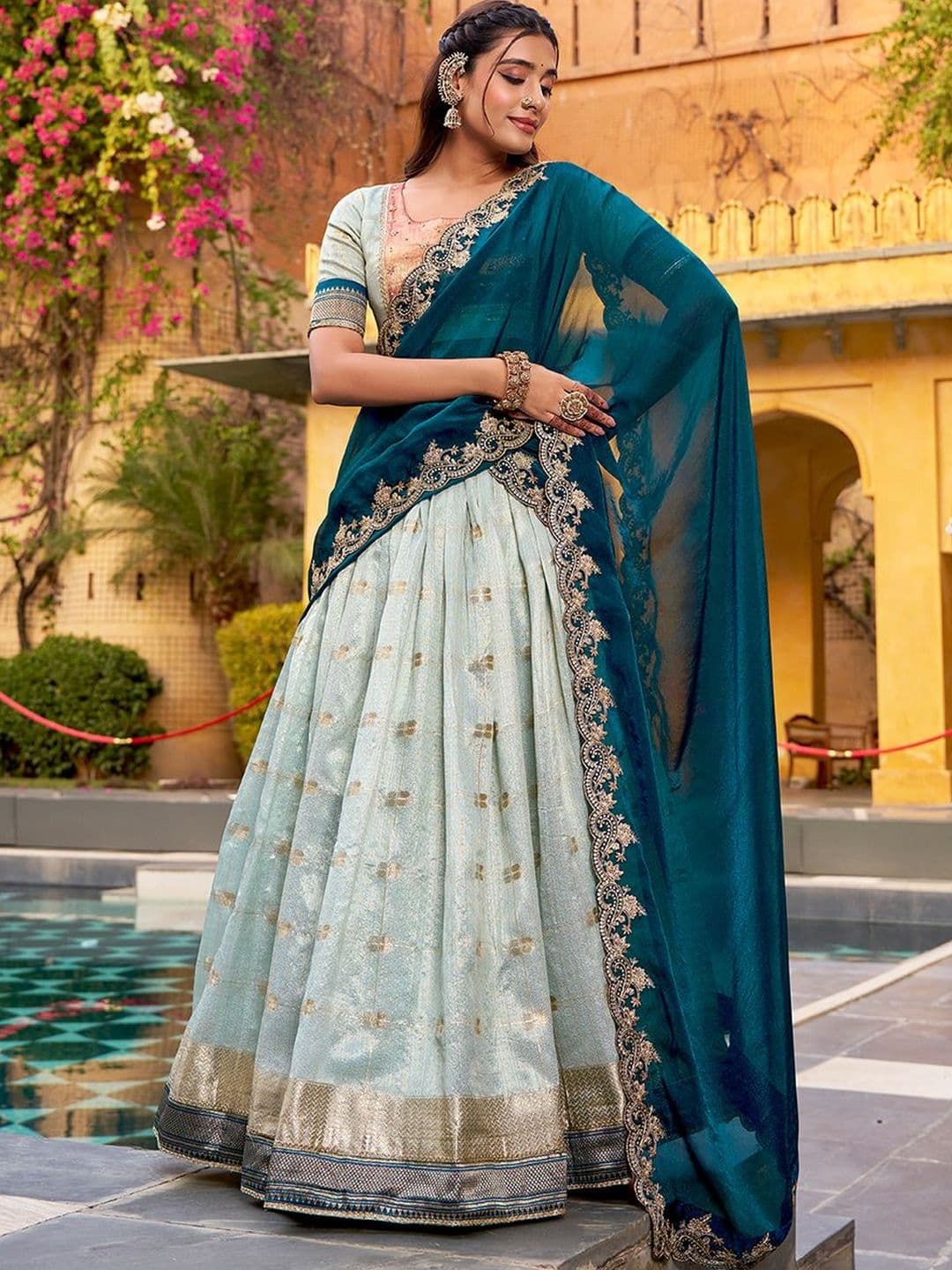 LOOKNBOOK ART Embellished Ready to Wear Lehenga & Unstitched Blouse With Dupatta - view 1