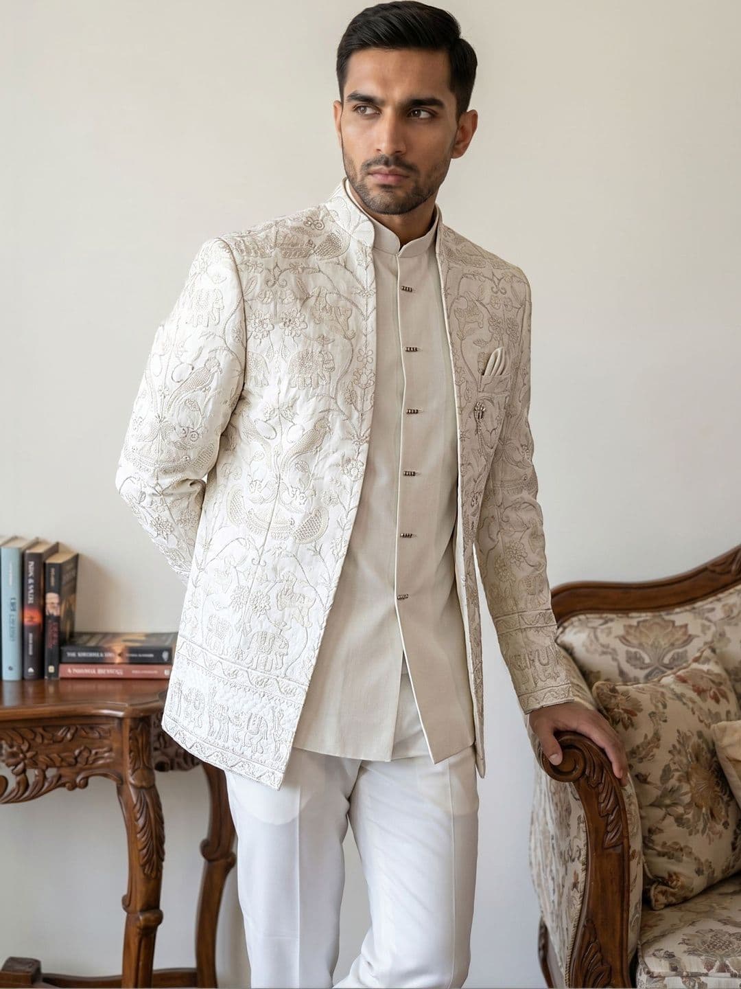 Jompers Embroidered Mandarin Collar Sherwani