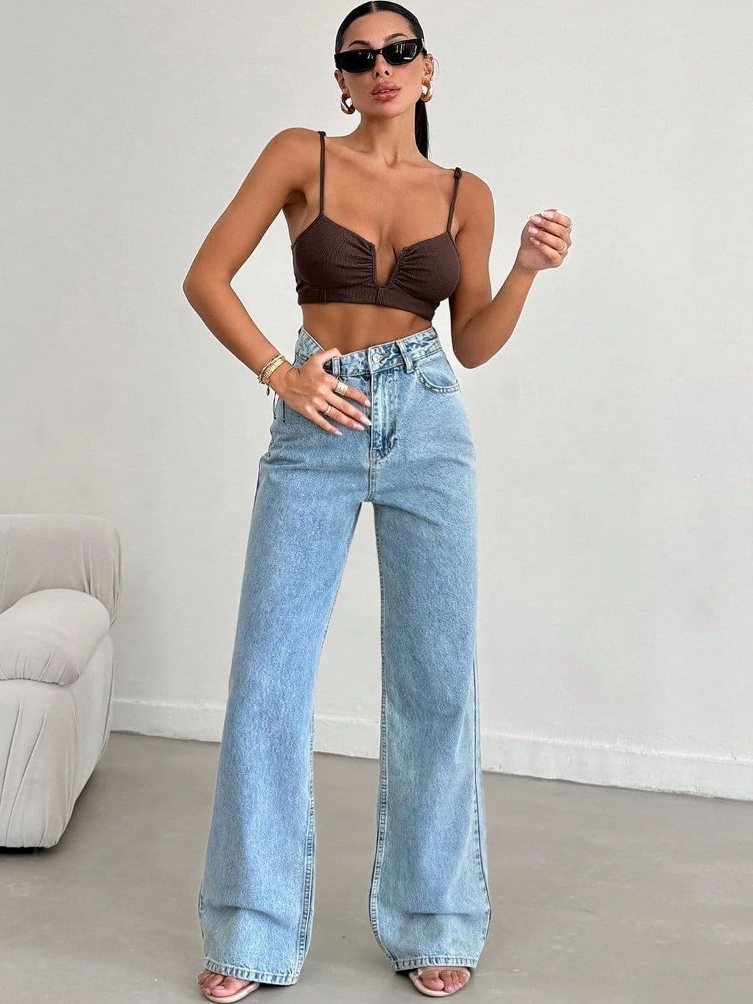 Mast & Harbour Women Comfort Wide Leg Mid-Rise Light Fade Acid Wash Stretchable Jeans - view 1