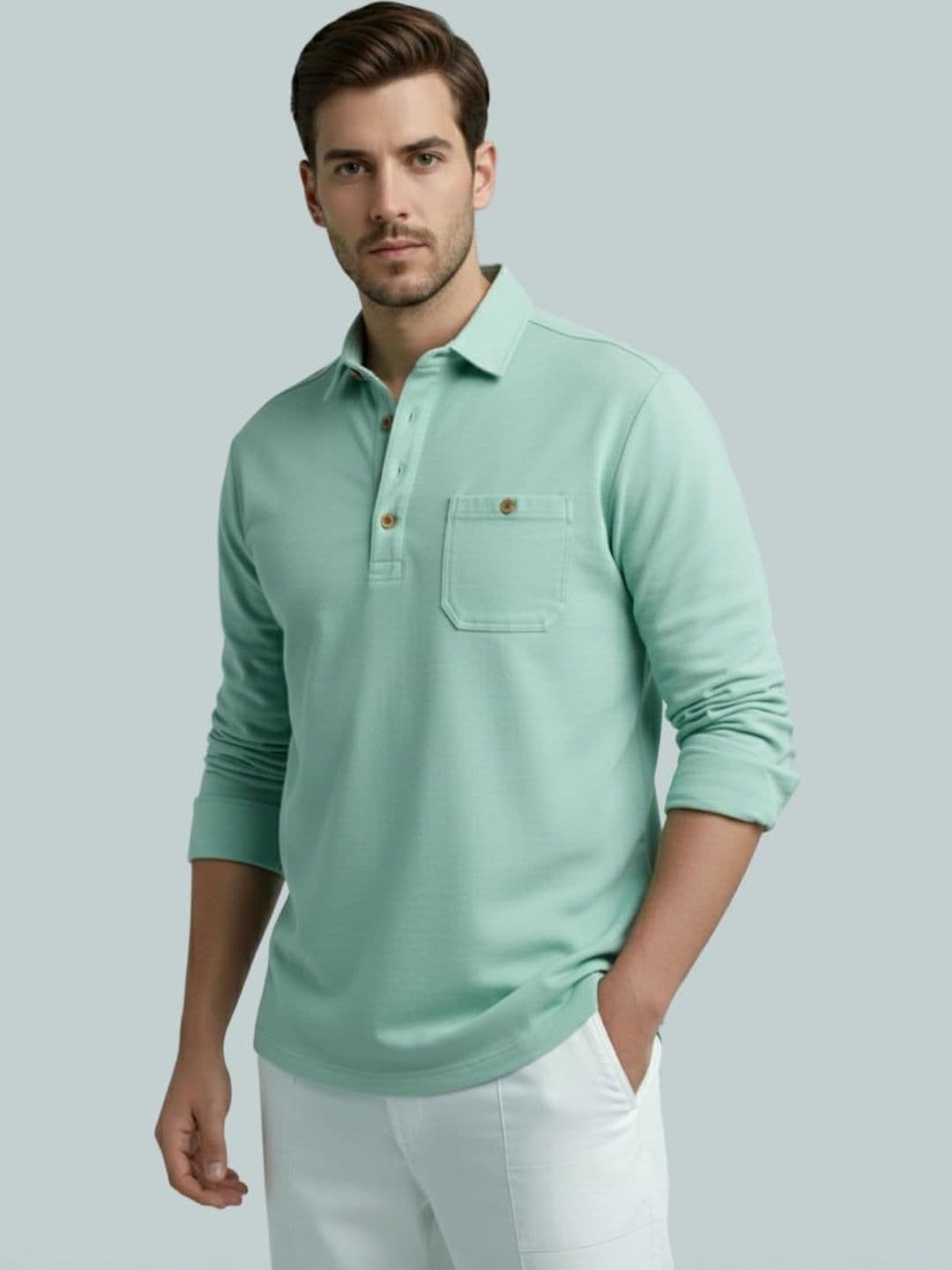 Vashuqi Men Mandarin Collar Long Sleeves Cotton Straight Kurta - view 1