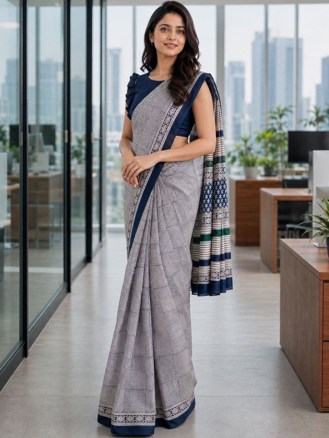 Vibhagyaa Pure Cotton Block Print Saree - view 1