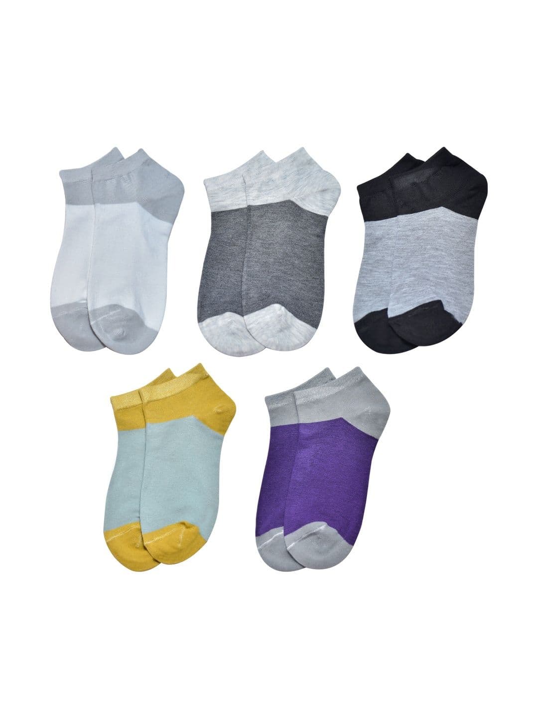 VIPUN Unisex Pack of 5 Cotton Colourblocked Ankle Length Socks - view 1