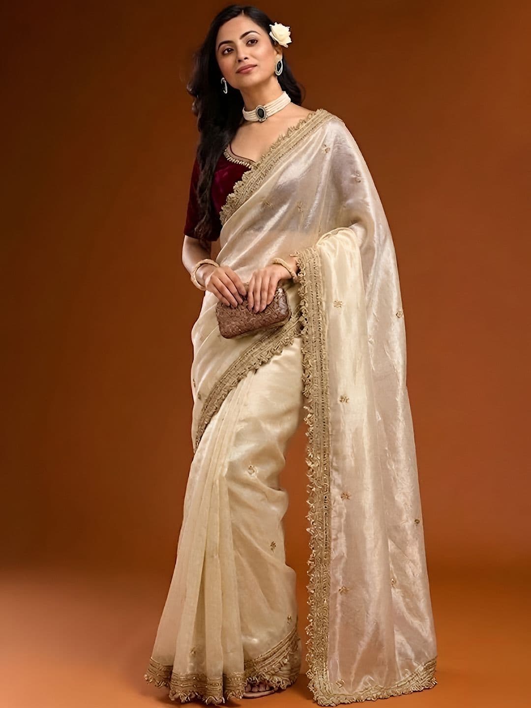 VRAGI Embellished Embroidered Satin Heavy Work Saree - view 1